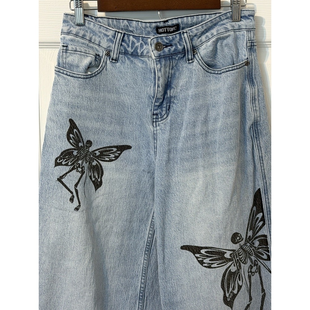 Hot Topic Jeans Women's Denim Wide-Leg Skeleton Fairy Goth Skater Juniors Size 5 - Picture 2 of 7
